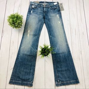 🇺🇸7FAM Dojo Flare Leg Factory Distressed Jeans Size 28